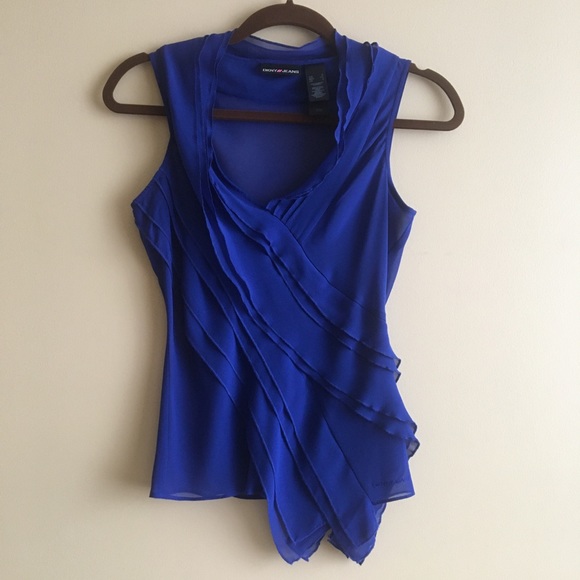 DKNY Jeans Sleeveless Top, Blue, Small - Picture 1 of 13